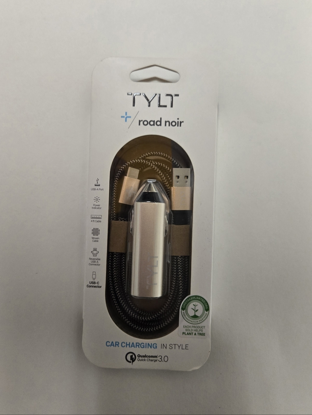 Tylt Road Noir Car Charger And Cable - Rose Gold